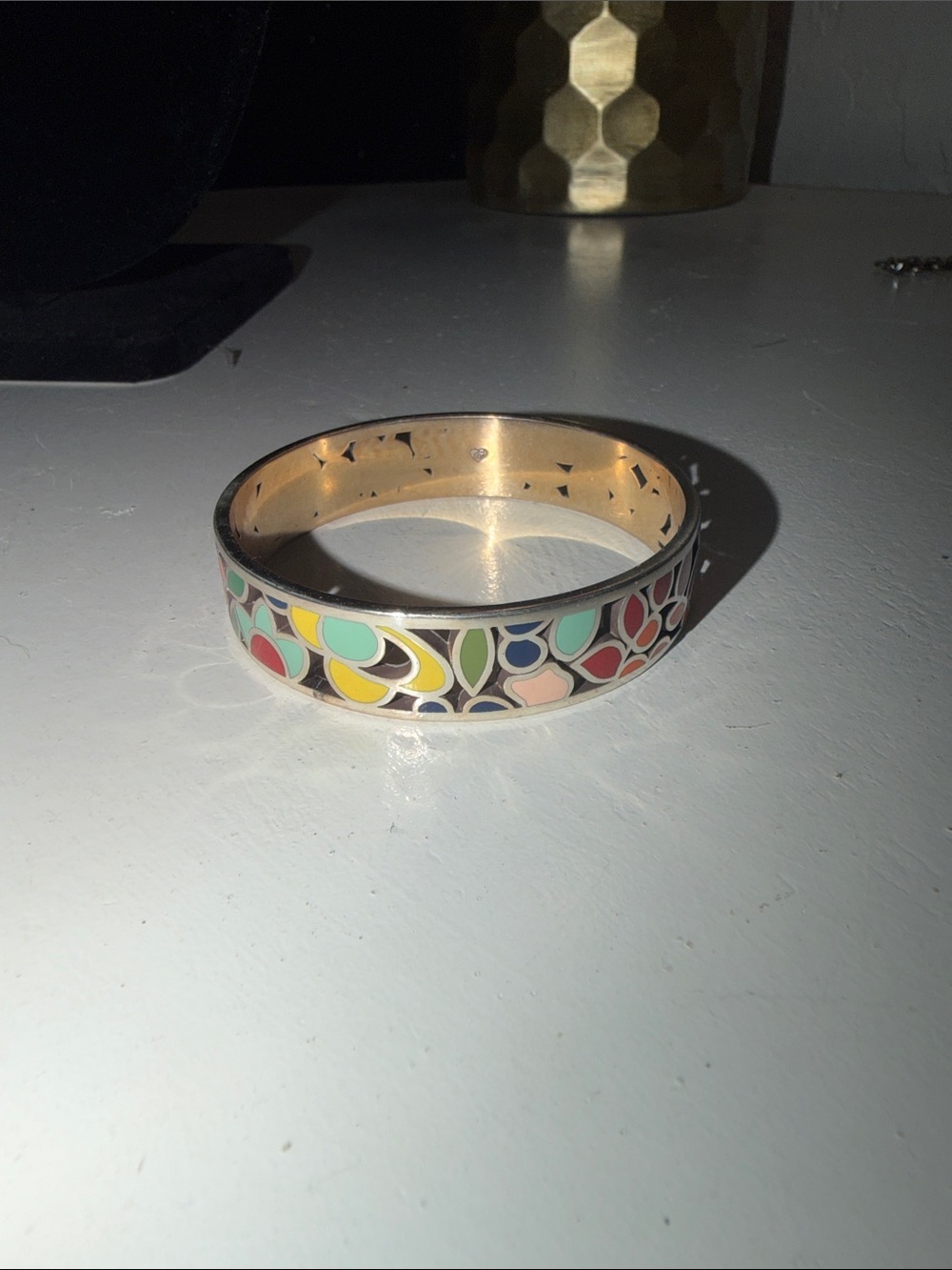 Brighton vintage Multicolor Enamel Floral Motif Bangle - Gold Interior